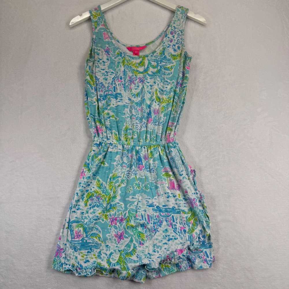 Lilly Pulitzer Women XXS Blue Tropical Beach Print‎ Skort Romper Style 001915
